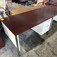 48" x 30" metal desk by Hon w/ 1 pedestal w/ Mahogany Laminate Top