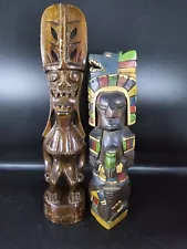 Pair Of Handcarved Wooden Totem Poles