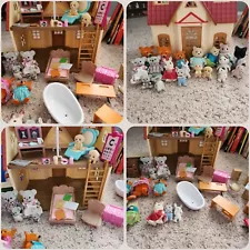 Calico Critters Cozy Cottage Starter Home Lot of Critters & Furniture LOOK!