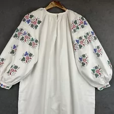 Vintage Hand Embroidered Peasant Dress Ukrainian Vyshyvanka Cotton Shirtdress