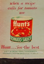 Vintage Matchbook,HUNT'S TOMATO SAUCE,Hungarian Pot Roast Recipe,"Hunt For Best"