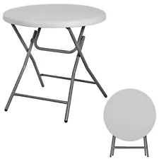 32" Round Folding Table Plastic Dining Card Table for Camping Event Party White