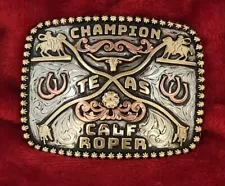 CHAMPION BUCKLE TROPHY RODEO☆VINTAGE☆PROFESSIONAL CALF ROPING☆TEXAS☆RARE☆550