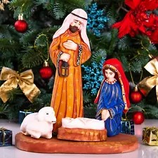 Wooden Hand carved Nativity Set, handmade Christmas Holiday Gift home decoration