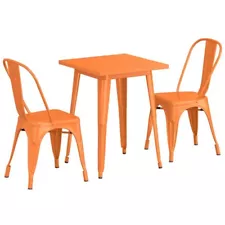 23.5'' Square Orange Metal Restaurant Table Set with 2 Chairs For Outdoor Use