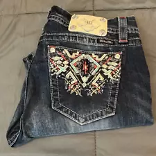 Miss Me Western Inspired Embellished Mid Rise Easy Crop Jean Size 32