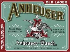 Anheuser Old Lager Beer Label 9" x 12" Metal Sign