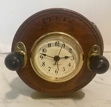 Vintage Peetz REEL TIME Wooden Analog Alarm Clock "Reel Sound Alarm" WORKS