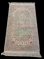 Karastan Rug 2' 10"x 5’5” Green Pink Medallion Kirman Vintage Pastel *FINAL*