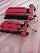 Sleds Two Wooden Red&Black 1 Small And 1 Medium Size New $9.33