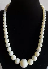 Vintage Mother Of Pearl Nacre Necklace Beaded Iridescent Bead