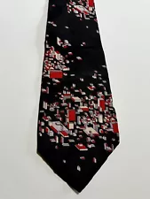 Vintage 1960-70’s Wembley Black Red Gray MCM Abstract Mens Neck Tie 55”