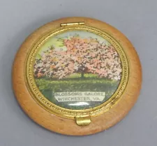 Vintage 1950s Wood Compact Powder Mirror Blossom Winchester VA Virginia Souvenir