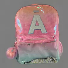 "A" JUSTICE Girls Initial ombre unicorn shaky backpack bag Sequins