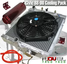 For 92-00 Civic Mt Dual Core Aluminum Radiator + 12" Fan + Radiator Coolant Tank (For: 1994 Honda Civic DX)