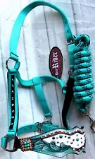 Horse Noseband Tack Bronc Leather HALTER Tiedown Lead Rope 280M80213