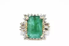 $9,100 14K YELLOW GOLD 7.54CT NATURAL ZAMBIAN EMERALD & DIAMOND DINNER RING