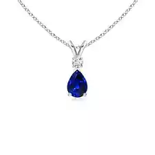 6x4mm Blue Sapphire Teardrop Pendant with Diamond in Silver