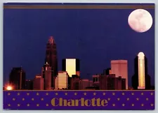 Charlotte North Carolina Skyline by Moonlight Posted 1994 Postcard