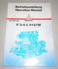 Operating Instructions Operation Manual Deutz Generator Motor F3-6L 912/W 12/1985