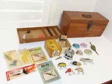 Vintage Wooden Fishing Tackle Box Lure Wilson Oil Propane Co/South Bend 400 Reel