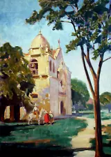 7th SUMMER SALE NOW Large California Oil MAURUCE LOGAN Carmel Mission 50" x 35"