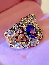 14K TANZANITE & DIAMOND RING BY LAURA RAMSEY YELLOW GOLD