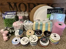 Large Lot of Assorted Baby Diaper Cake Supplies Ribbon Bottles Bags Washcloths