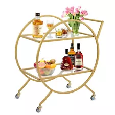 Bar Cart, Home Bar Serving Cart, Wine Cart with 2 Mirrored Shelves, Wine Hold...