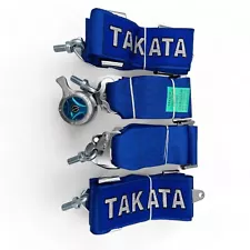 Takata 4 Points Snap-On 3" Seat Belt Harness Universal Racing Blue With Camlock