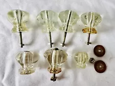 Lot Of 7 Vintage Glass Drawer Cabinet Pulls Knobs Restoration Salvage