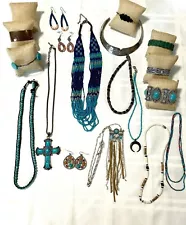 Lot 18 Southwestern Native Inspired Jewelry. Necklaces Bracelets Earrings Cross