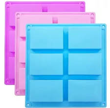 3 Pack Silicone Rectangle Soap Molds with 6 Cavities for Baking Soap Making