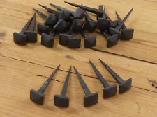 25 NAILS SQUARE COAT HOOKS HAND FORGED 7/8" BLACK 3" LONG TACK CRAFT ANGLED