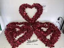 Holiday Wreaths Valentines Day Tinsel Heart Decoration Hanging 16” Cute!! (x5)