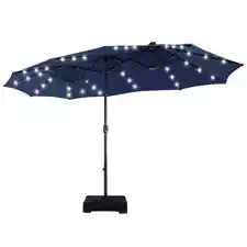 15 ft. Market Umbrella With Lights and Sandbags in Blue