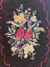 Antique Colorful Floral Medallion American Hooked Rug 35" X 21.5" Quite Old