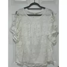 NY Collection Beautiful White Lace Blouse Top XL Boho