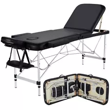 Aluminium Massage Table Portable Beauty Bed 3 Fold Tattoo Bed Black 84'' Renewed