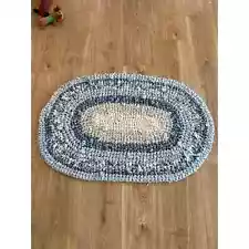 Blue Hand Crocheted Rag Rug