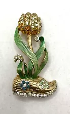 Signed BOUCHER Brooch Pin Tulip Flower Dutch Wooden Shoe Clog Jewels