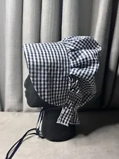 Handmade Sun Bonnet Blue White Checkered Prairie Hat Cosplay Stage Play