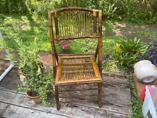 Boho Chic Tortoise Shell Bamboo Rattan Fold-Up Dining Chair