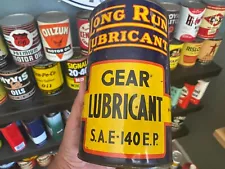 VINTAGE EMPTY 1940's ERA LONG RUN GEAR LUBE ~5 lb. GREASE CAN~ NICE FOR ITS AGE!