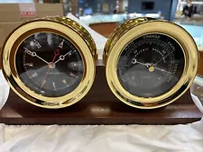 AUTHORIZED DEALER NEW CHELSEA Black Clock & Barometer With Base