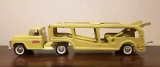 Vintage 1960's Buddy L Car Hauler Yellow Pressed Steel Transport Truck 27"