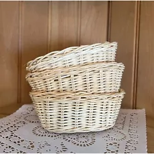 Lot of 3 Small Vtg Handwoven Rattan Wicker Serving Baskets Craft Floral Display