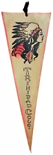 Vintage Trinidad Colorado Indian w/ Headdress Leather Pennant ~ Tattoo Flash