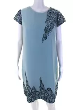 Tony Ward Women's Cap Sleeve Embroidered Shift Dress Blue Size M