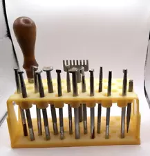 Vintage Lot of 18 Craftool Co. Leather Stamping Leather Working Tools W/ Stand